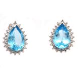 9ct White Gold Diamond And Blue Topaz Earring