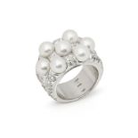 Mikimoto 18k White Gold Akoya Pearl & Diamond Cocktail Ring