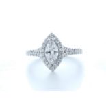 18ct White Gold Single Stone With Halo Setting Ring 1.04 (0.66) Carats