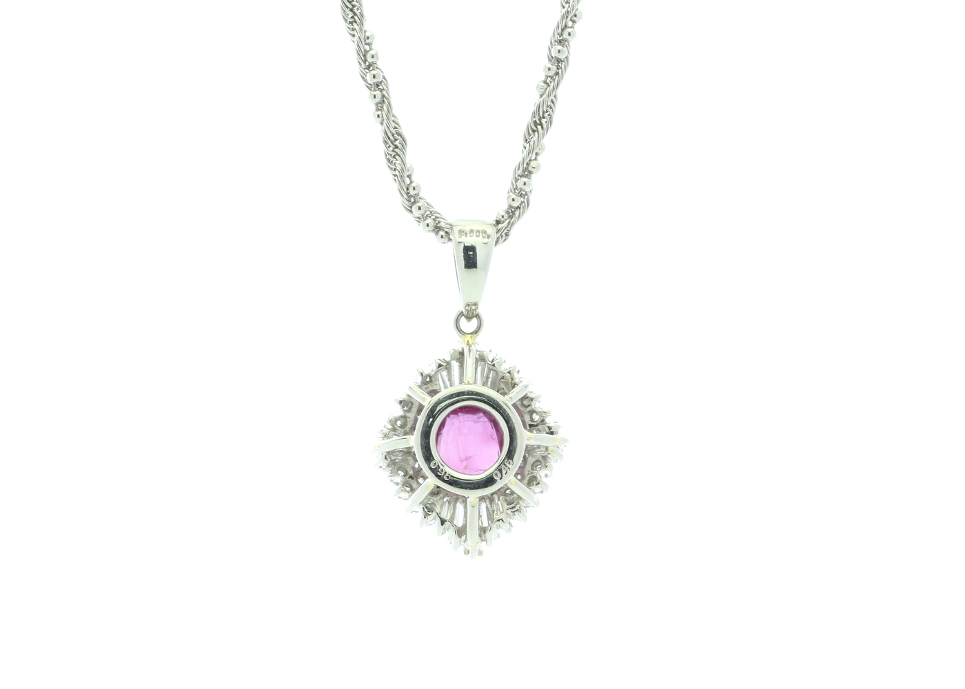 Platinum Cluster Diamond And Ruby Necklace (R0.95) D0.45 Carats - Image 2 of 3