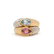 Bulgari 18k Yellow & 18k White Gold Multi Gem Doppio Ring