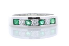 9ct White Gold Channel Set Semi Eternity Diamond And Emerald Ring 0.25 Carats