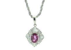 Platinum Cluster Diamond And Ruby Necklace (R0.95) D0.45 Carats