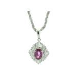 Platinum Cluster Diamond And Ruby Necklace (R0.95) D0.45 Carats