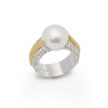 Mikimoto 18k White & Yellow Gold Akoya Pearl & Diamond Cocktail Ring