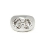 Bulgari 18k White Gold Diamond Doppio Cuore Dome Ring