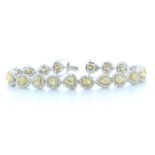 Halo Set Natural Fancy Yellow Diamond Bracelet 12.50 Carats Carats