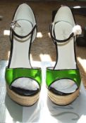 SINLY SHOES GREEN/BLACK PEEP TOE HIGH HEELS UK 5. Euro 38