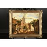 Original Fine Oil on Panel of a Dutch Street Scene in Hand Made Frame