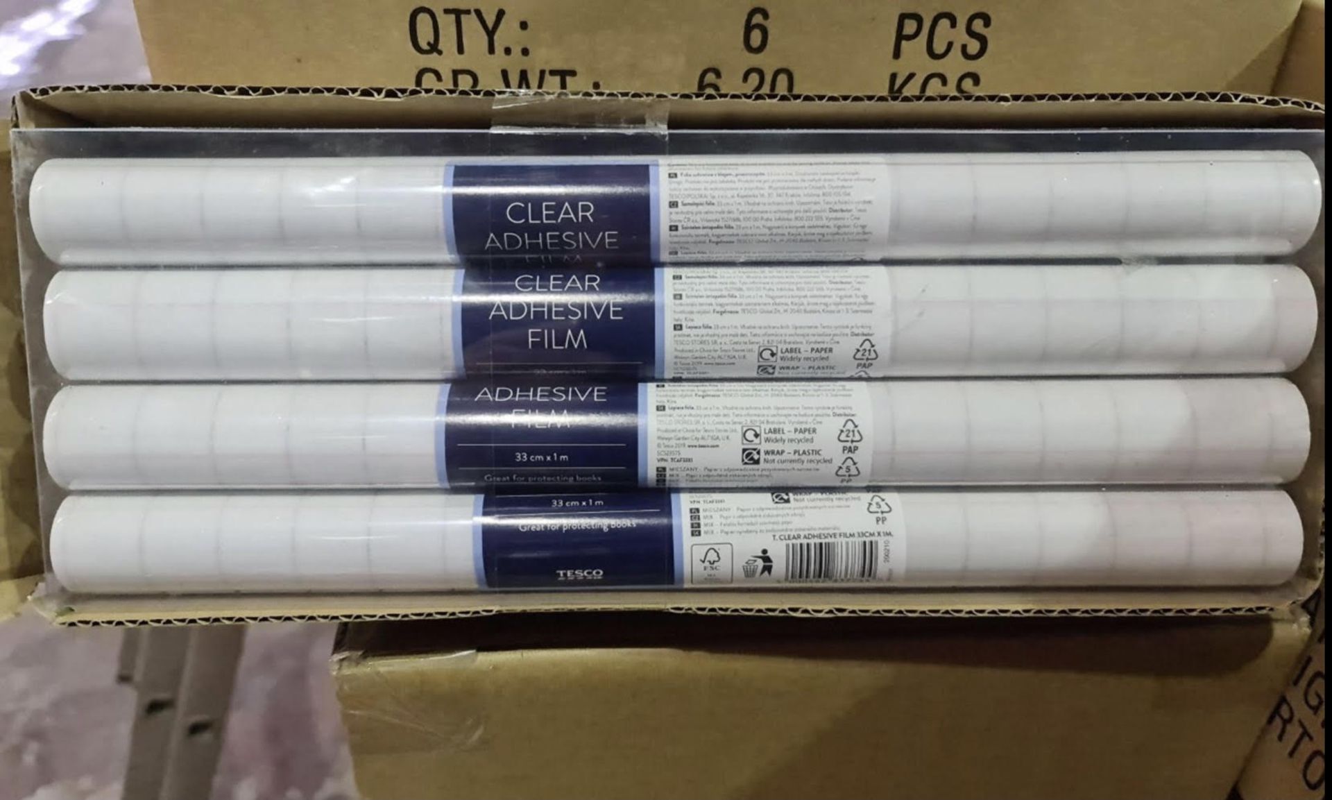 Box of 6 clear adhesive film (33cm x 1m per roll)