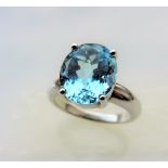 6 carat Solitaire Blue Topaz Ring