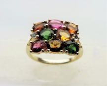 Multi Gemstone Cluster Ring in Sterling Silver