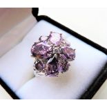 Sterling Silver Amethyst Cluster Dress Ring