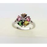 Multi Gemstone Flower Cluster Ring