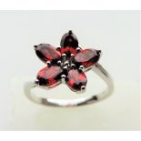 Sterling Silver Garnet Flower Cluster Ring