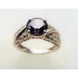 Sterling Silver Diamonique & Amethyst Ring