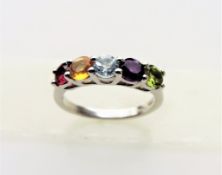 Sterling Silver Rainbow Multi Stone Ring