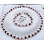 Cultured Pearl & Amethyst Necklace, Bracelet & Earrings Set