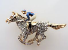 Vintage Gold Plated Enamel & Crystal Brooch