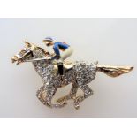 Vintage Gold Plated Enamel & Crystal Brooch