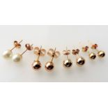 Four Pairs of 9 ct Gold Stud Earrings