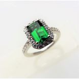 Sterling Silver Diamonique & Emerald Ring
