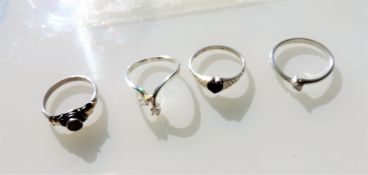 Small Collection of Silver Rings including Diamonds