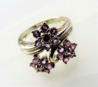 Amethyst & Ruby Triple Flower Cluster Ring