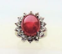 Large 6 carat Cabochon Ruby & Sapphire Ring