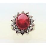 Large 6 carat Cabochon Ruby & Sapphire Ring