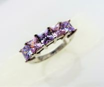 3.75 carat Princess Cut Tanzanite & Pink Sapphire Ring