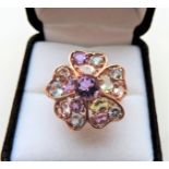 Multi Gemstone Flower Shaped Tutti Frutti Ring