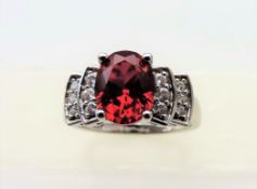 Sterling Silver Red Stone Dress Ring