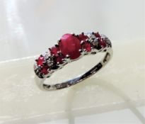 1 carat Ruby & Diamond Ring in 9ct White Gold