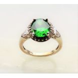 Sterling Silver Diamonique & Emerald Ring