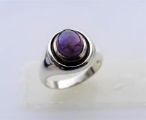 1.25 Carat Cabochon Amethyst Ring in Sterling Silver