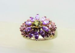 Amethyst, Pink Sapphire & Peridot Cluster Ring