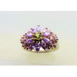 Amethyst, Pink Sapphire & Peridot Cluster Ring