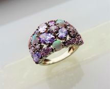 Rainbow Multi Gemstone Cluster Ring