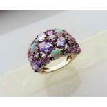 Rainbow Multi Gemstone Cluster Ring