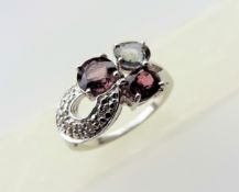 Sterling Silver Trio of Gemstones Ring