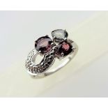 Sterling Silver Trio of Gemstones Ring