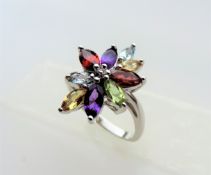 Multi Colour Gemstone Tutti Frutti Ring