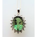 7.8 ct Green Tourmaline & White Topaz Pendant Necklace