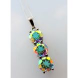7.5 ct Fire Rainbow Mystic Topaz Sterling Silver Necklace