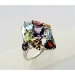 Sterling Silver Tutti Frutti Multi Gemstone Ring