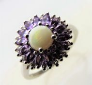 Tanzanite and Opal Cluster Ring in Sterling Silver