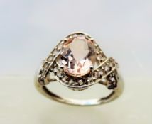 2.2 carat Peach and White Sapphire Ring