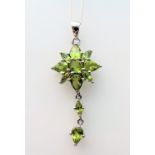 Sterling Silver Peridot Flower Cluster Pendant Necklace