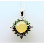 Natural Opal, Peridot & Topaz Pendant Necklace